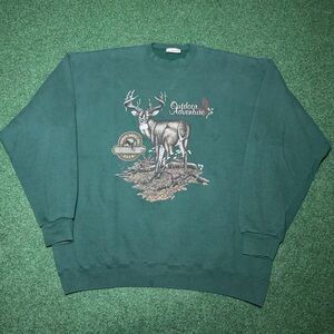 Vintage 90s North American Whitetail Deer Crewneck, Forest Green Sweatshirt XXL